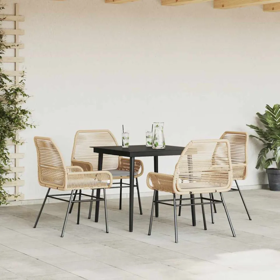 vidaXL 5-delige Tuinset met kussens poly rattan glas bruin, foto 3
