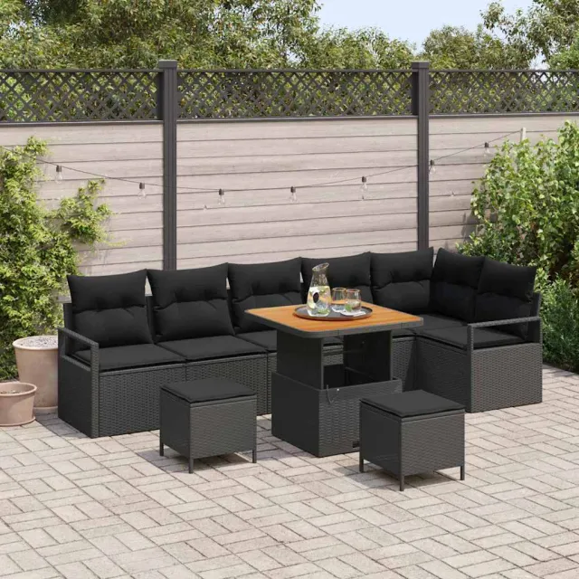 vidaXL Tuin Sofa Set 9 st Zwart Poly riet, foto 2