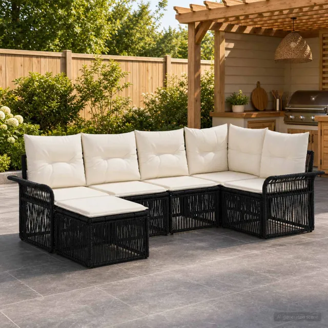 vidaXL Tuinbankenset 6 st Zwart poly rattan, foto 2
