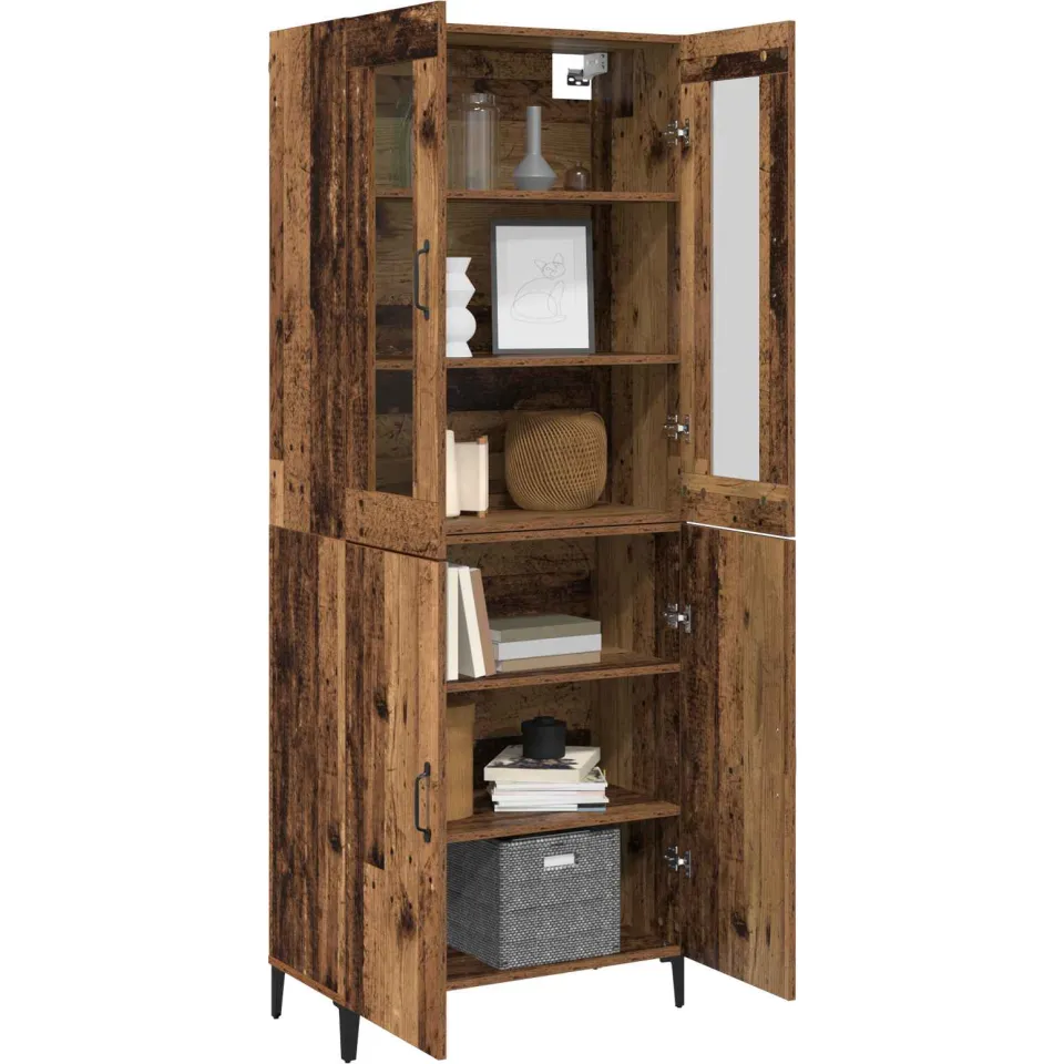 vidaXL Hoge kast 2 st Oud hout 69,5 x 34 x 180 cm Bewerkt hout Bruin