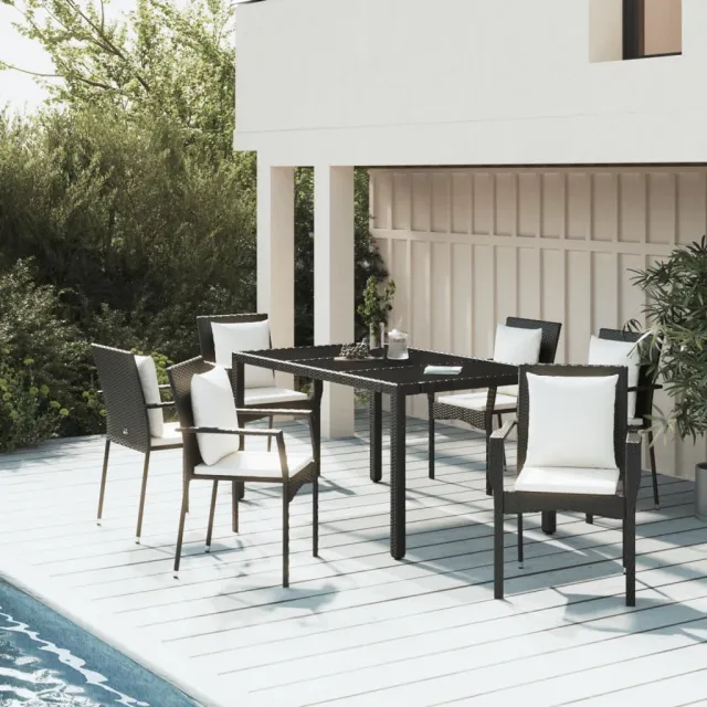 vidaXL 7-delige Tuinset met kussens poly rattan zwart, foto 2