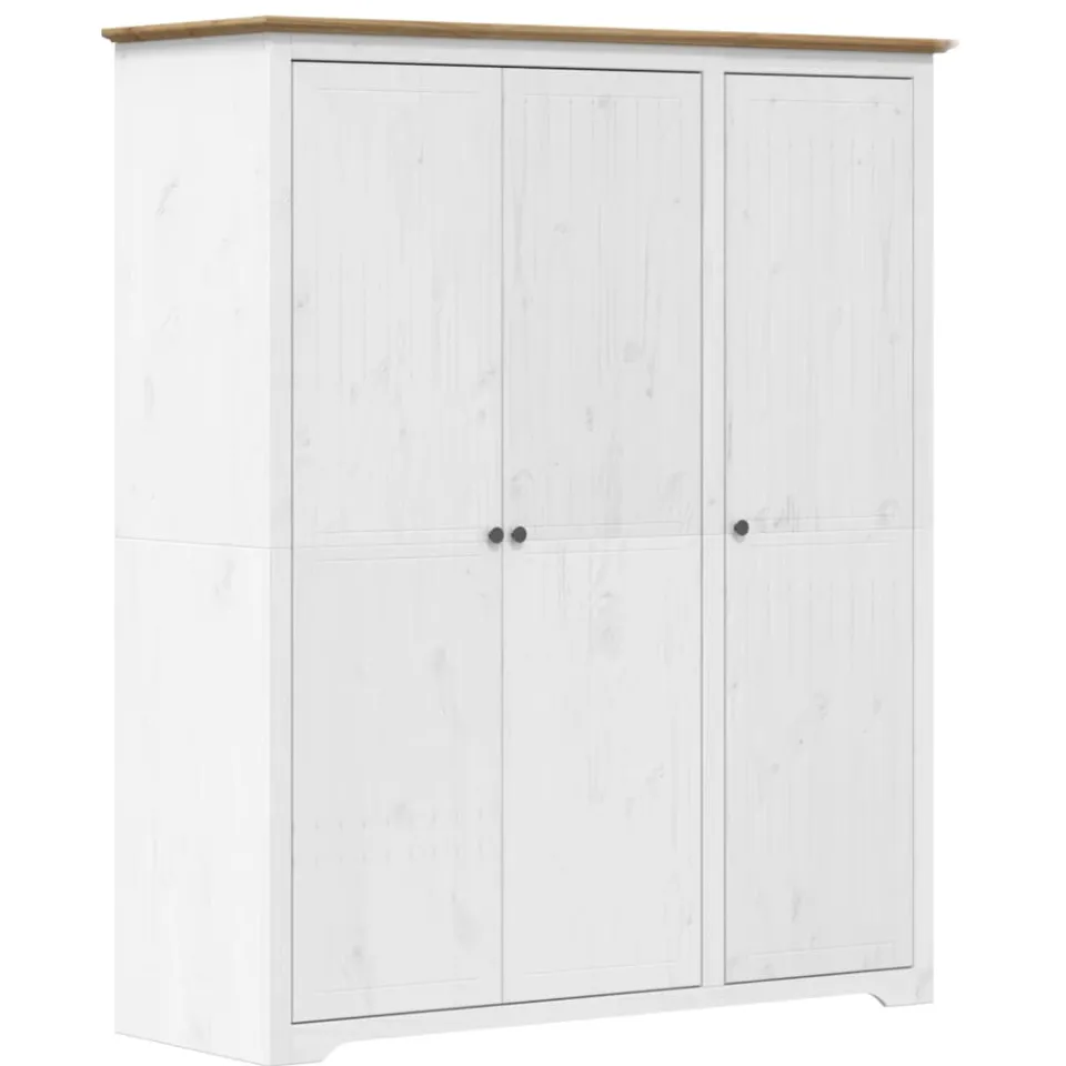 vidaXL Kledingkast BODO 146x53,5x173 cm massief grenenhout wit bruin, foto 3