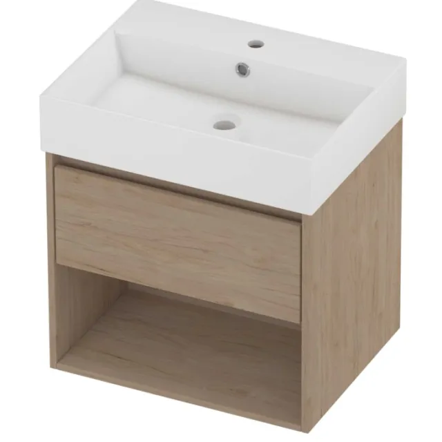 Proline Zara Badmeubelset Porselein Loft 1 Kraangat Met Schap 60x46x65 cm Glans Wit Ideal Oak Eiken