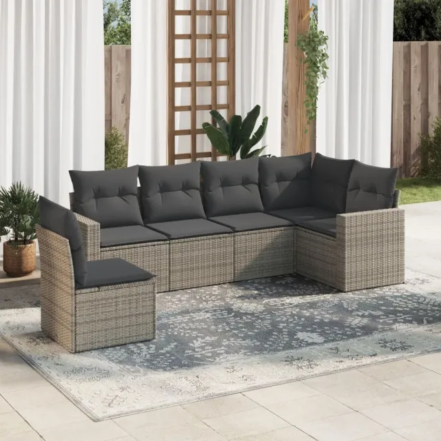 vidaXL 6-delige Loungeset met kussens poly rattan grijs, foto 2