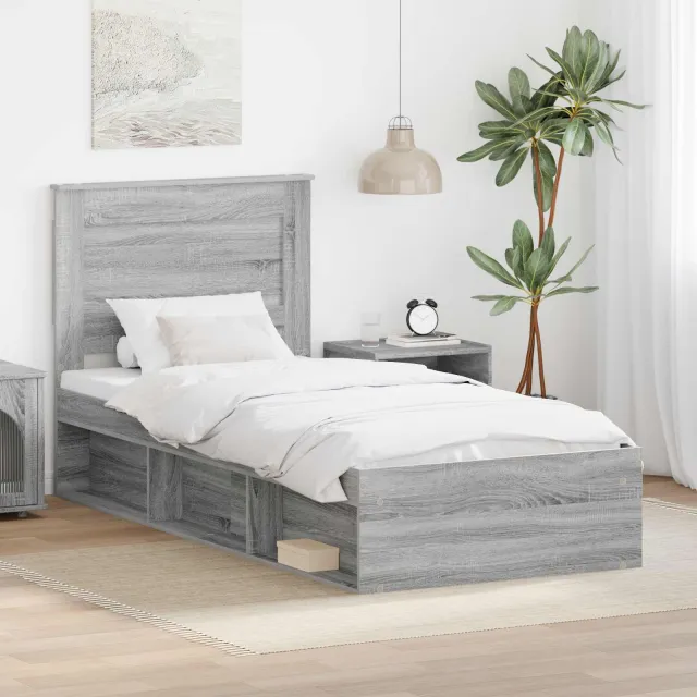 vidaXL Bedframe Grijs Sonoma 100 x 200 cm Bewerkt hout
