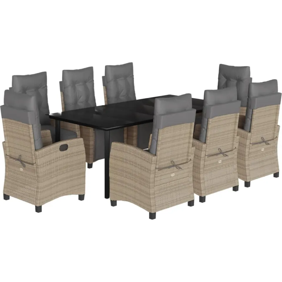 vidaXL 9-delige Tuinset met kussens poly rattan gemengd beige, foto 3