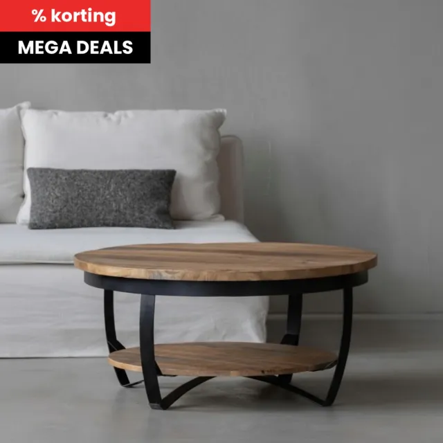 Mahom Mangohouten Salontafel Bakersfield 65 cm Mahom Industrieel - Kleine tafel van Mangohout & Metaal - Industriële Huiskamertafel Bruin
