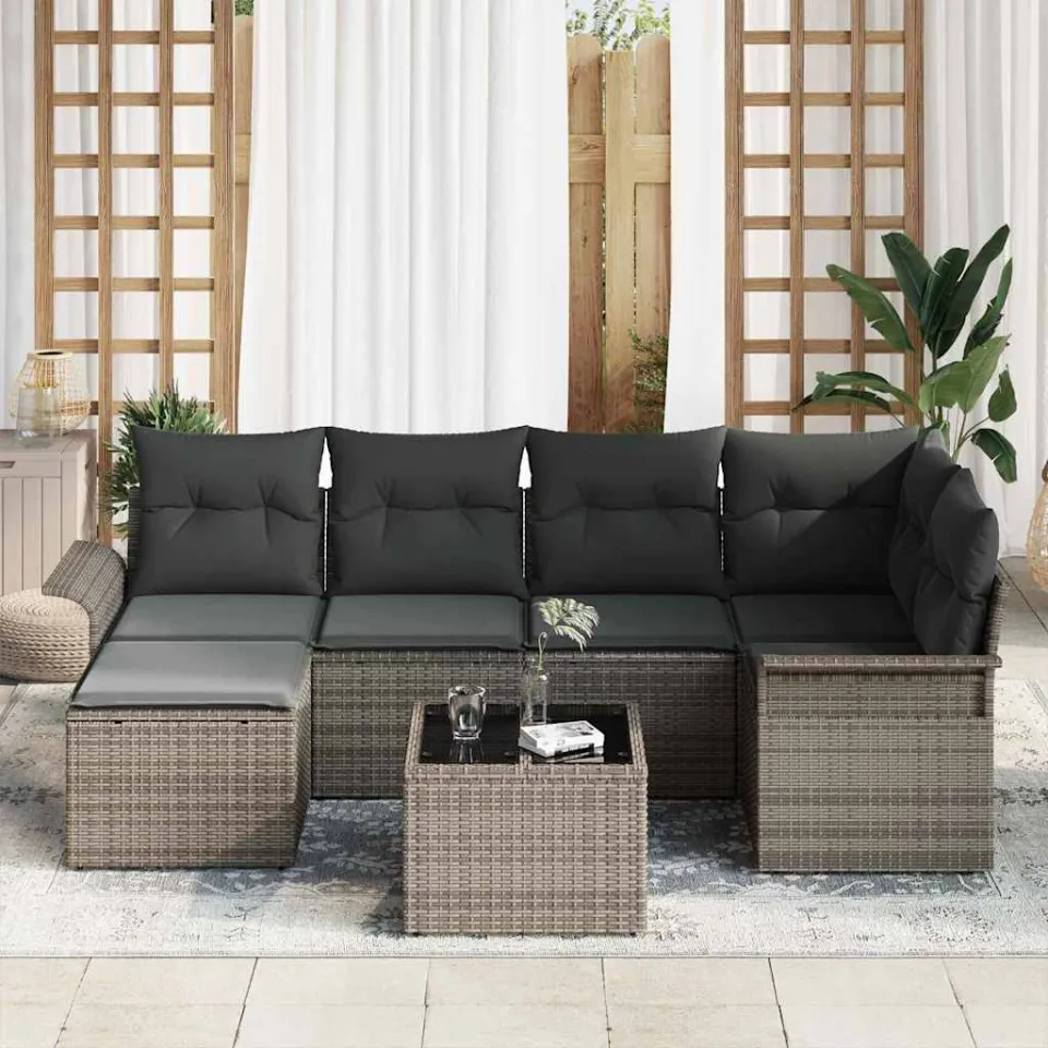 vidaXL Tuin Sofa Set 7 st Grijs poly rattan, foto 3