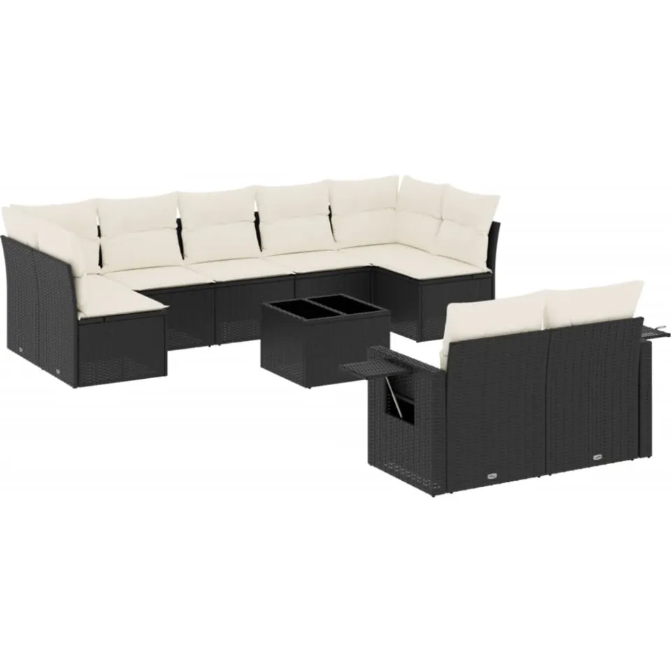 vidaXL 10-delige Loungeset met kussens poly rattan zwart, foto 3