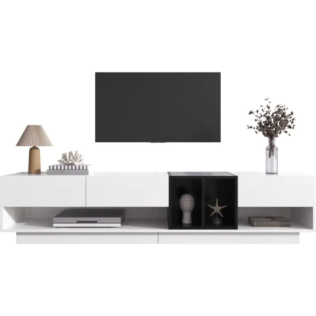 MEUBLE COSY TV Meubel - 190 cm Hoogglans Met 3 Lades En Open Vakken - Wit en Zwart