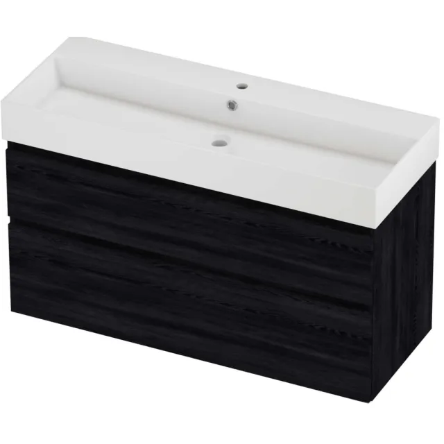 Proline Zara Badmeubelset Porselein Loft 1 Kraangat Asymmetrisch 120x46x73 cm Glans Wit Black Oak Eiken