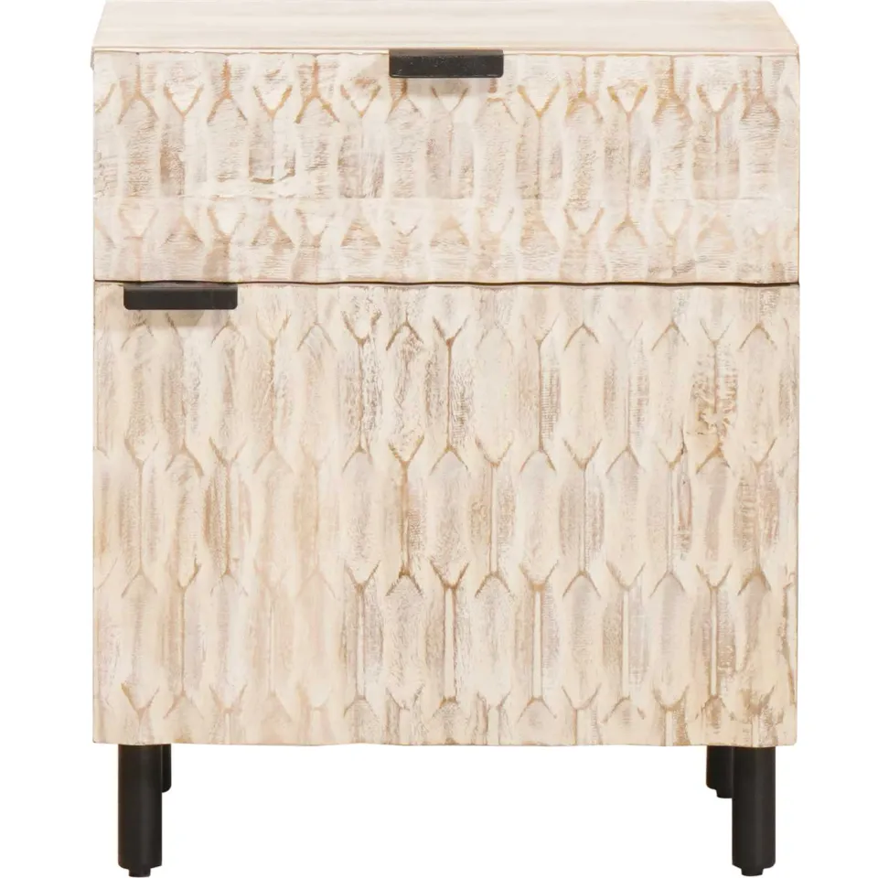 vidaXL Nachtkastje met lade Wit 50 x 33 x 60 cm Massief Mango Hout, foto 3