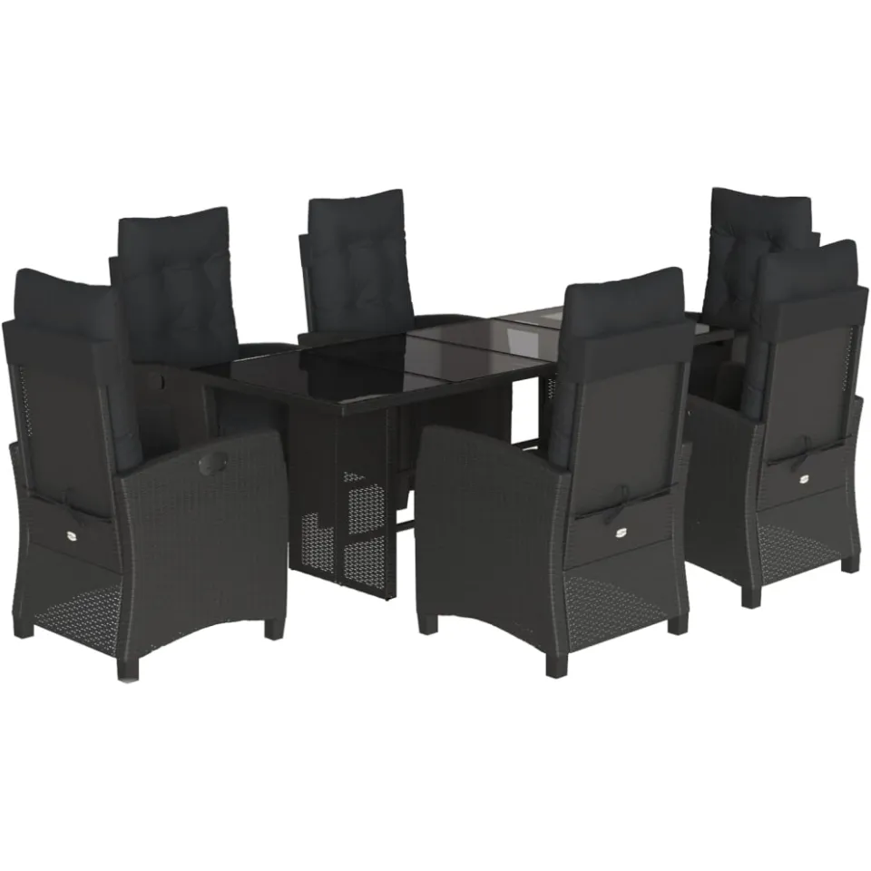 vidaXL 7-delige Tuinset met kussens poly rattan zwart, foto 3