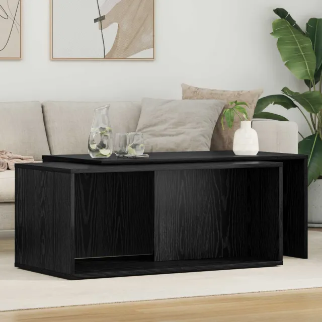 vidaXL Koffietafel Set 2 st Zwart Eiken 90 x 48 x 40 cm Bewerkt hout, foto 2