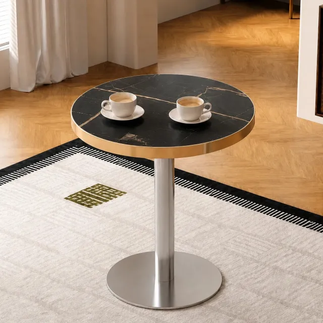 CHICFURN Bijzettafel - UV-gecoat tafelblad - Kolomvoet - Zwart