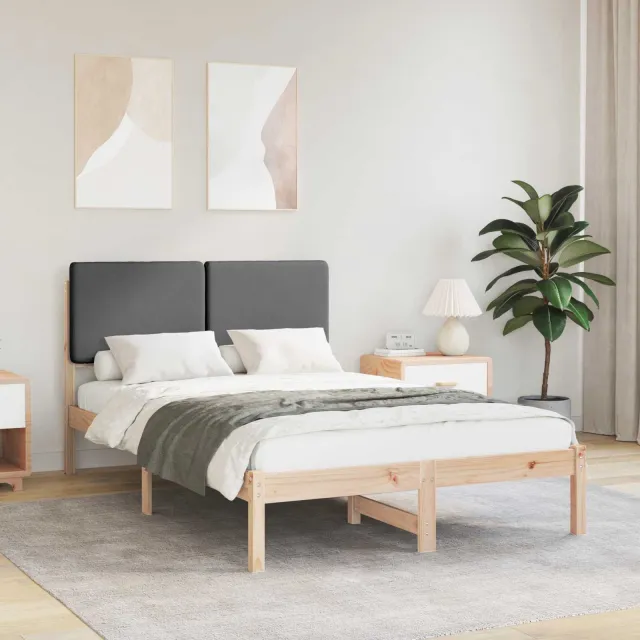 vidaXL Bedframe met Gevoerd Hoofdgedeelte Donkergrijs 135 x 190 cm