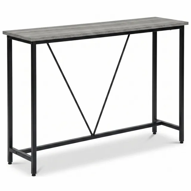IvoQ Wandtafel – Smalle Consoletafel 120 × 23 × 74 cm – Grijze Houtlook – Zwart Metalen Frame Grijs