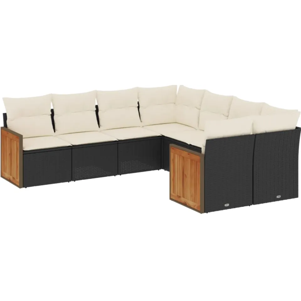 vidaXL 8-delige Loungeset met kussens poly rattan zwart