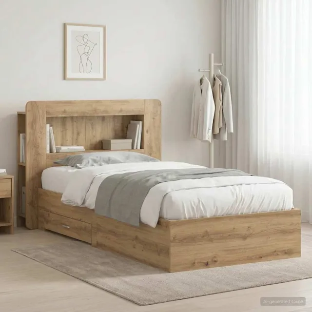 vidaXL Bedframe met opslag Artisanaal eiken 90 x 190 cm Bewerkt hout Bruin