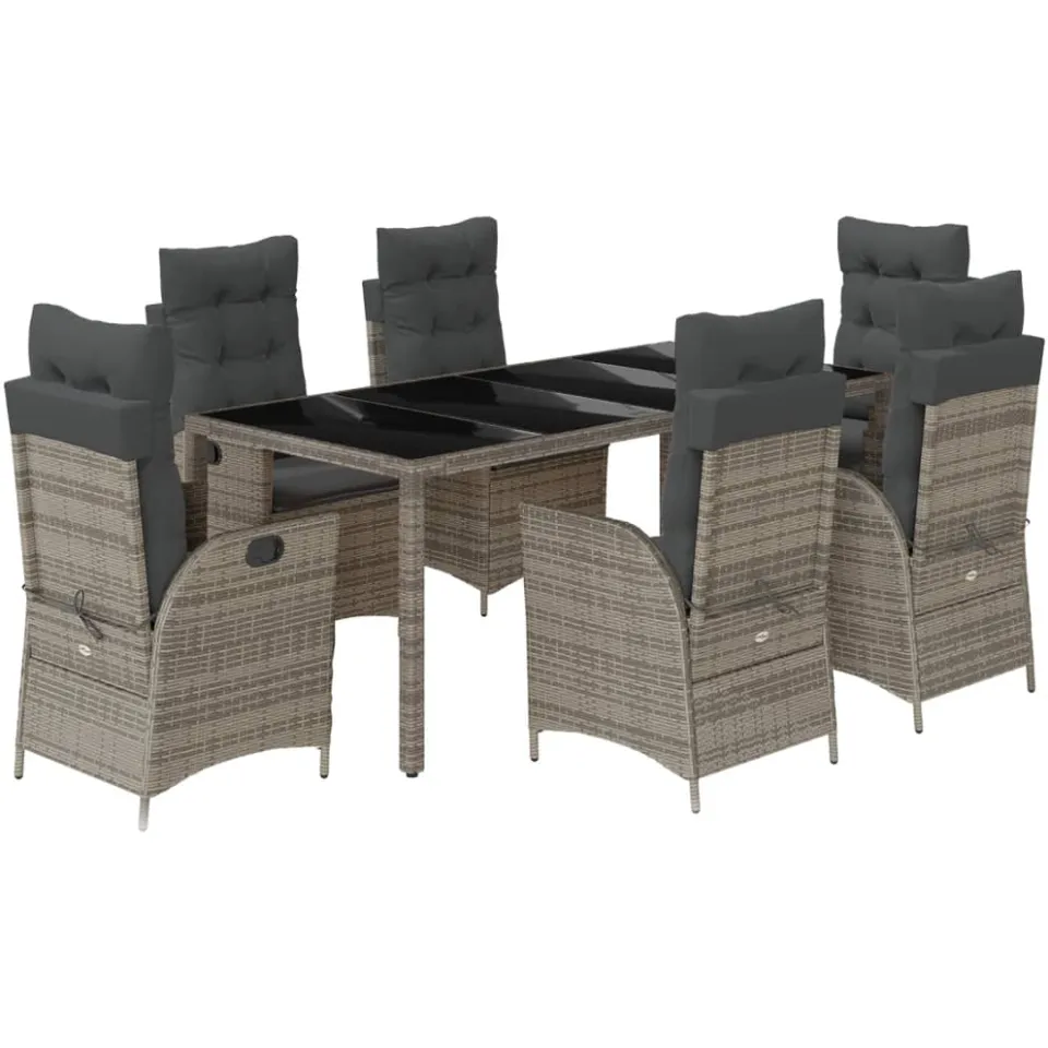 vidaXL 7-delige Tuinset met kussens poly rattan grijs