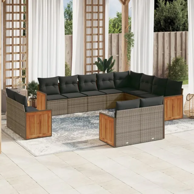 vidaXL 12-delige Loungeset met kussens poly rattan grijs, foto 2