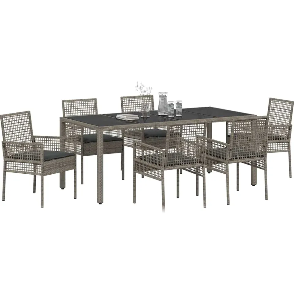 vidaXL Tuin eettafelset 7 st Grijs poly rattan