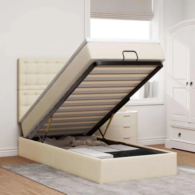 vidaXL Ottoman bed met matras en LED's 100x200cm stof crèmekleurig