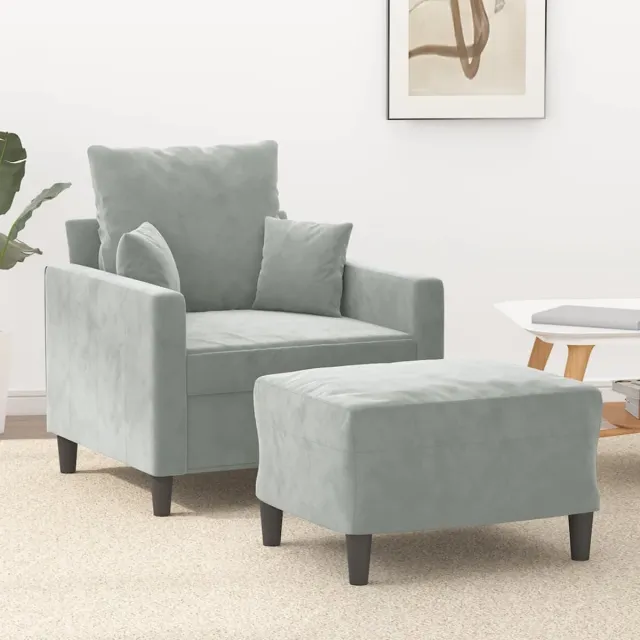 vidaXL Fauteuil - met - voetenbank - 60 - cm - fluweel - lichtgrijs
