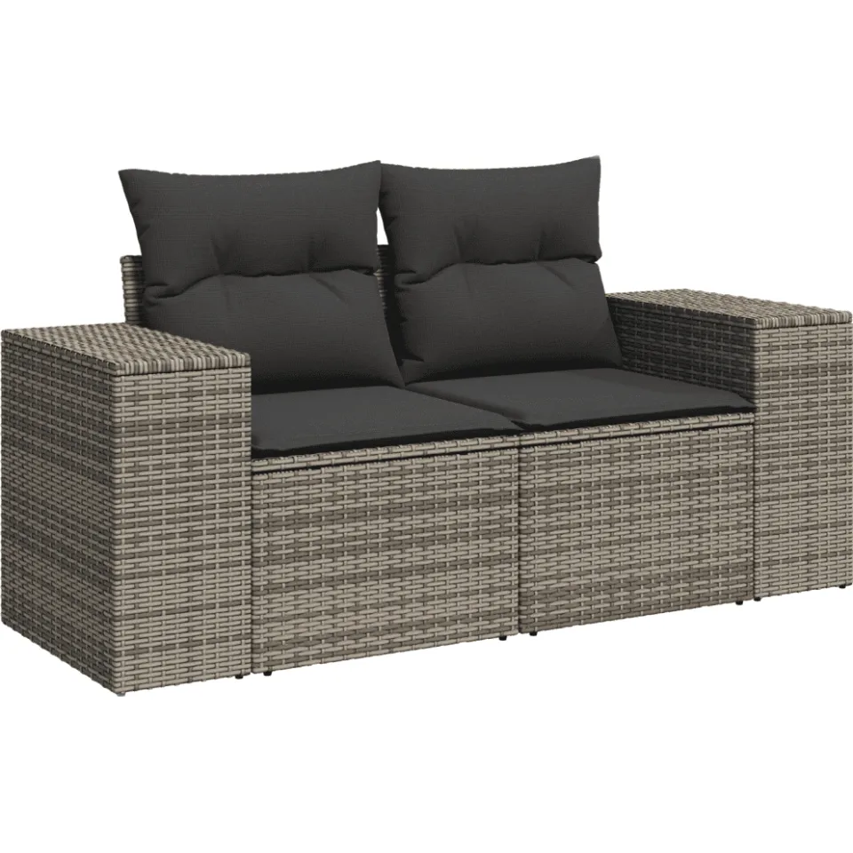 vidaXL 7-delige Loungeset met kussens poly rattan grijs, foto 4