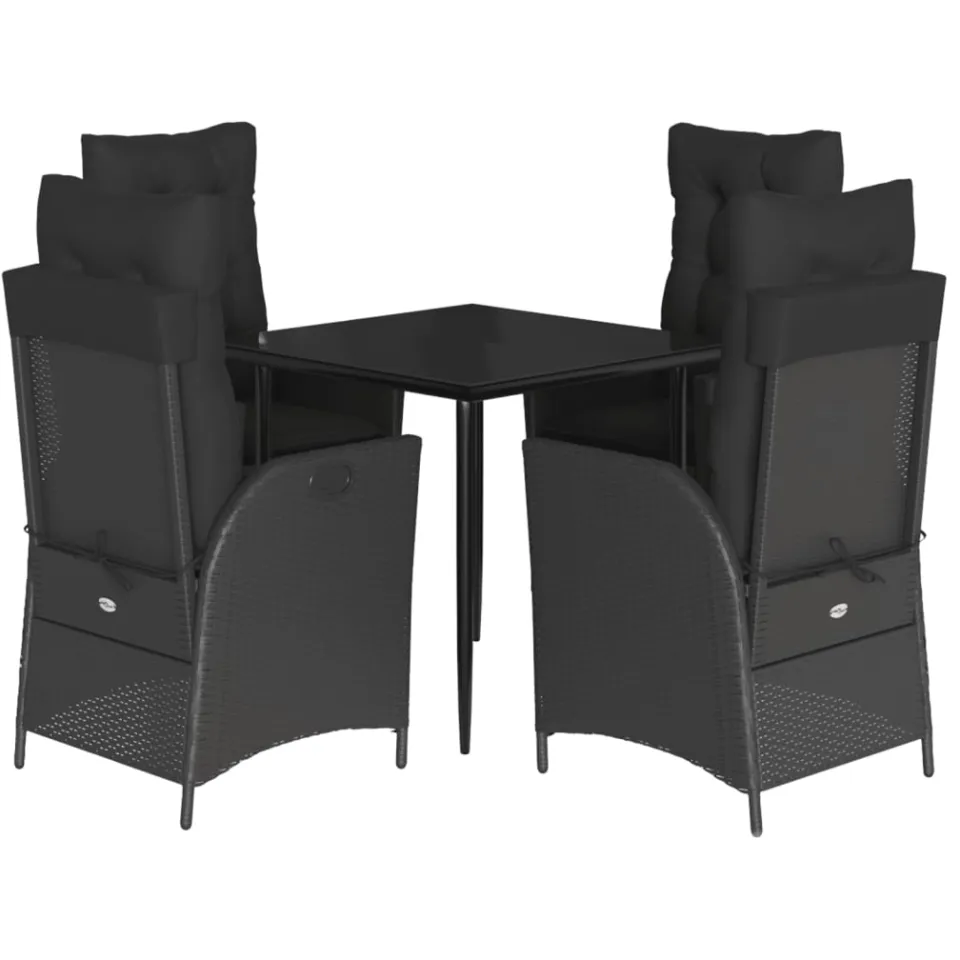 vidaXL 5-delige Tuinset met kussens poly rattan zwart, foto 3