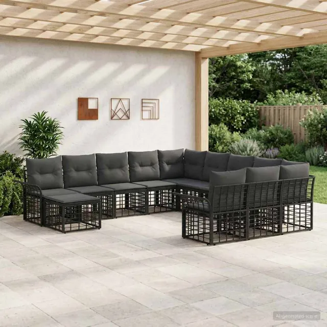 vidaXL Tuinbankenset 12 st Zwart en Donkergrijs poly rattan