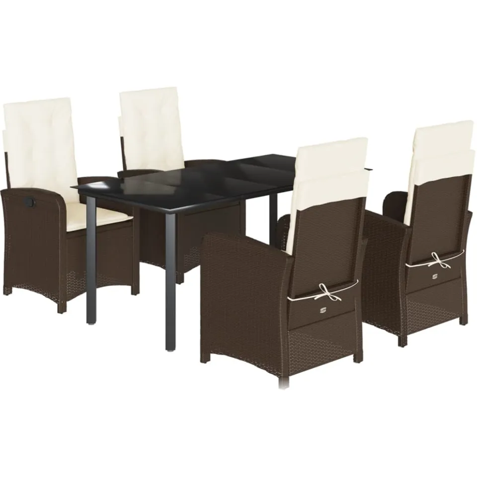 vidaXL 5-delige Tuinset met kussens poly rattan bruin, foto 3