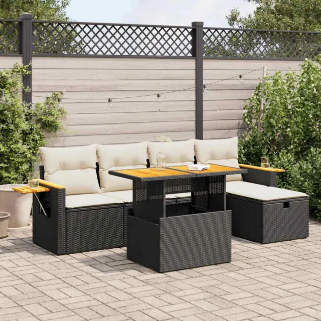 vidaXL 6-delige Loungeset met kussens poly rattan zwart, foto 2