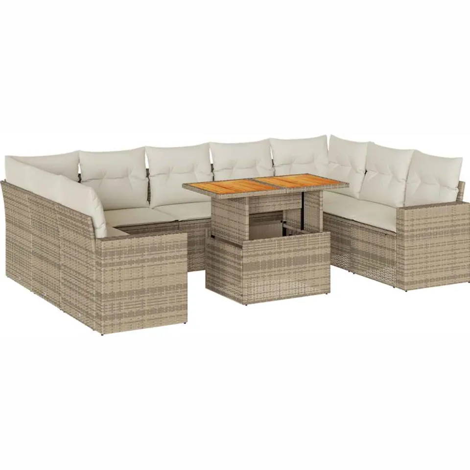vidaXL 10-delige Loungeset met kussens poly rattan beige, foto 3