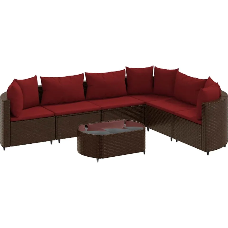 vidaXL 7-delige Loungeset met kussens poly rattan bruin