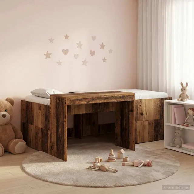 vidaXL Hoge Bed Frame met Bureau voor Kinderen Oud hout 80 x 200 cm Bruin