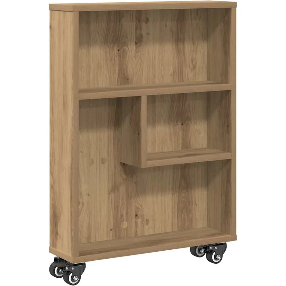 vidaXL Opbergtrolley smal 48x13x68 cm bewerkt hout artisanaal eiken, foto 3
