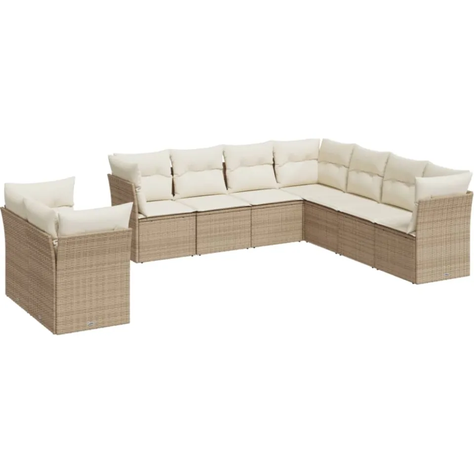 vidaXL 9-delige Loungeset met kussens poly rattan beige, foto 3