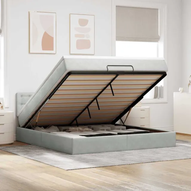 vidaXL Ottoman bed met matras 160x200cm fluweel lichtgrijs grijs