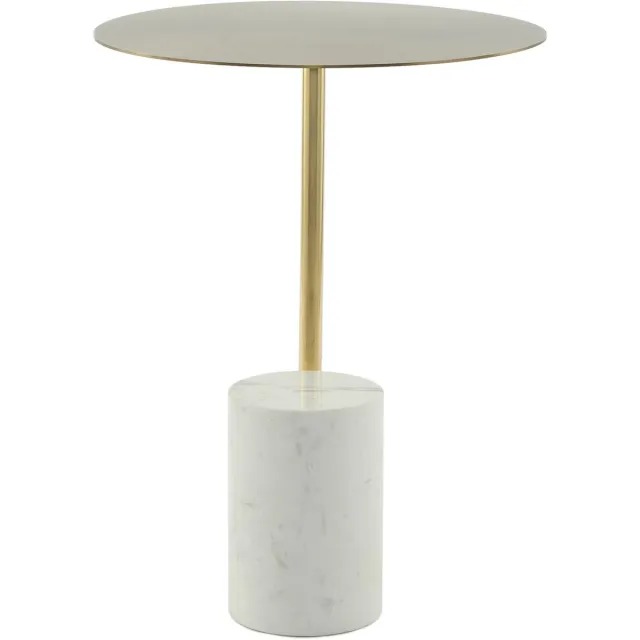Padiro ronde bijzettafel - Ø 40 x 54 cm - Wit - Modern Art deco Glamour - Marmer, Glas, Roestvrij staal