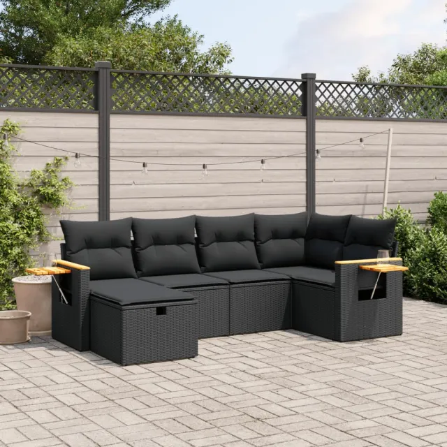 vidaXL 6-delige Loungeset met kussens poly rattan zwart, foto 2
