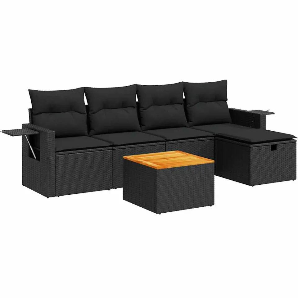 vidaXL 6-delige Loungeset met kussens poly rattan zwart, foto 3
