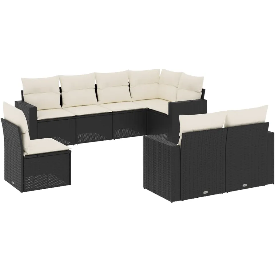 vidaXL 8-delige Loungeset met kussens poly rattan zwart