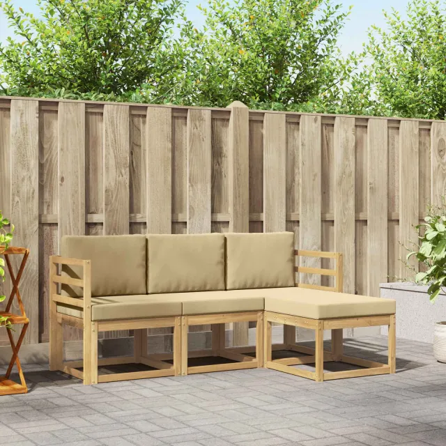 vidaXL Buiten bankenset 4 st Wit en Beige 185.5 x 122.5 x 73 cm