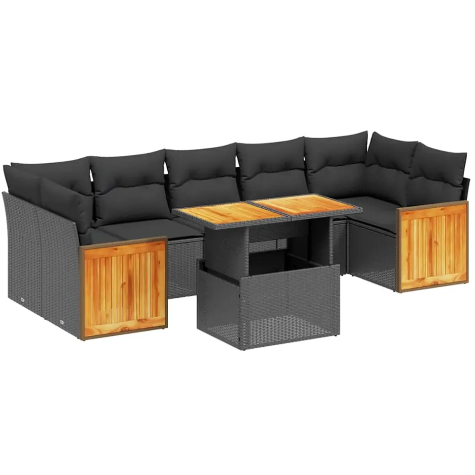 vidaXL 8-delige Loungeset met kussens poly rattan zwart