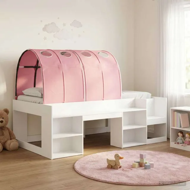 vidaXL Bedframe met tunnel met plank 3 st Wit en Roze Bewerkt hout
