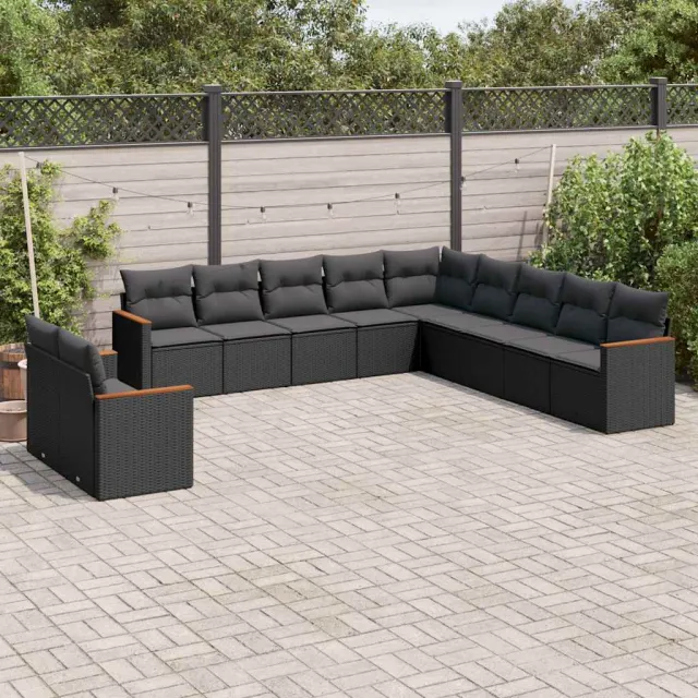 vidaXL 11-delige Loungeset met kussens poly rattan zwart, foto 2