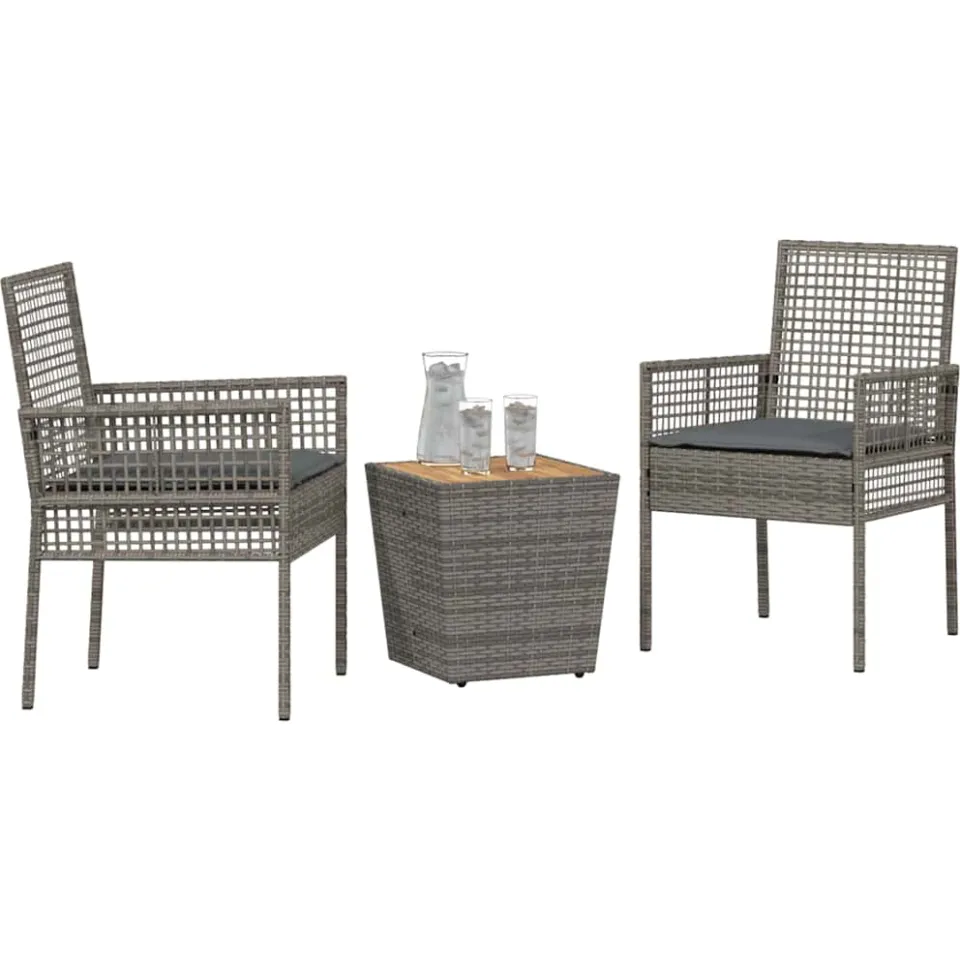 vidaXL Tuin Bistro Set 3 st Grijs poly rattan, foto 2