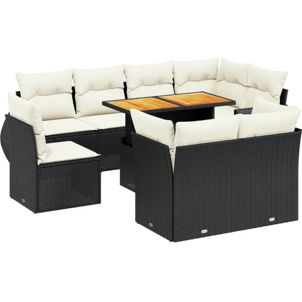 vidaXL 9-delige Loungeset met kussens poly rattan zwart, foto 3