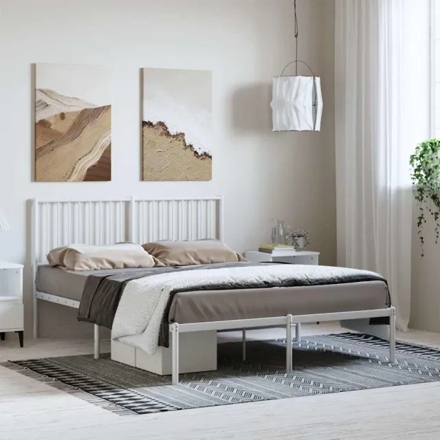vidaXL Bedframe met hoofdbord metaal wit 135x190 cm